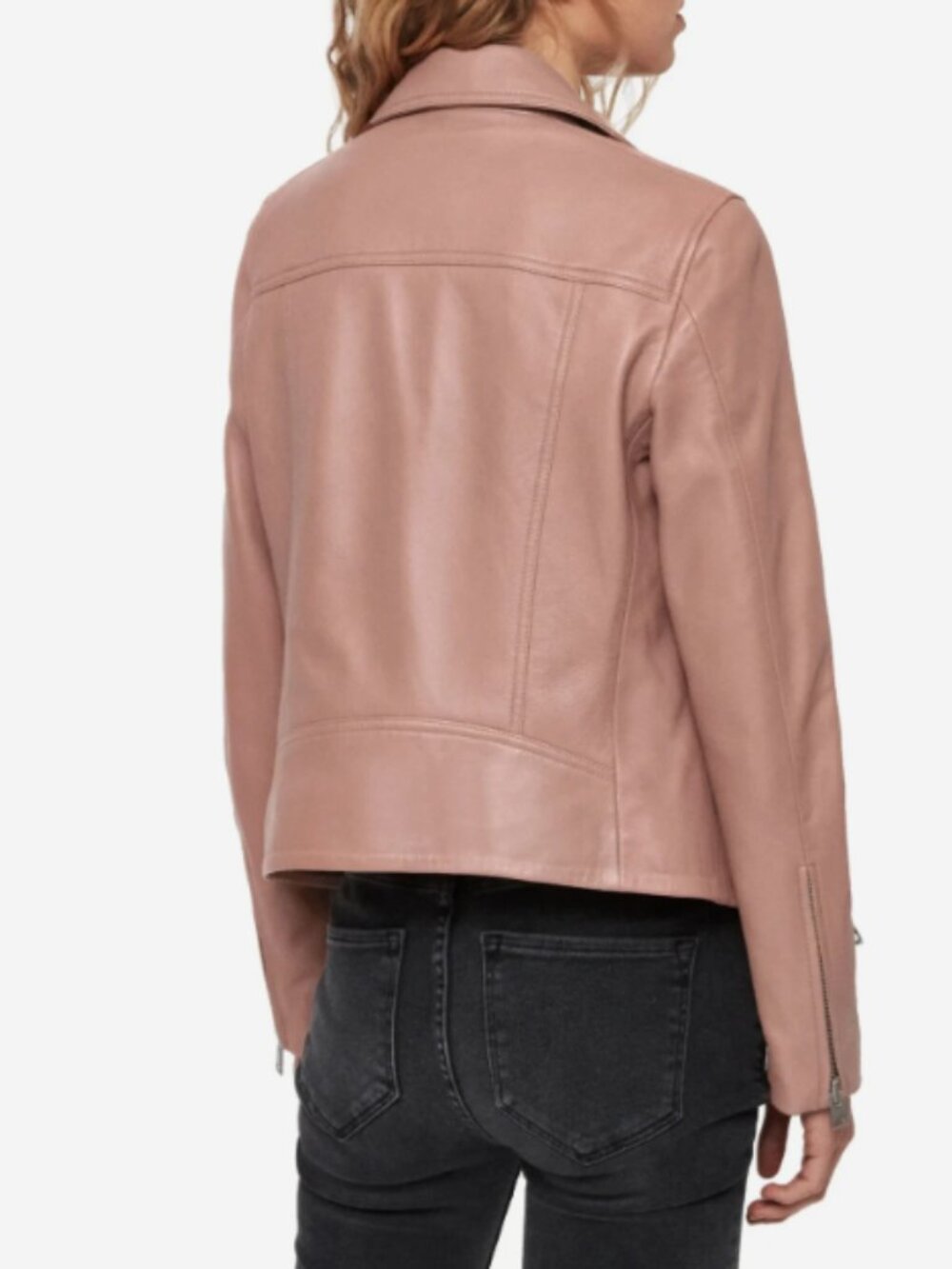 AllSaints Dalby Leather Biker Jacket in Blush Pink - Size US 4 - Picture 15 of 16